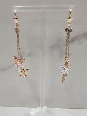 Tri-tone Butterfly Dangle Gold Filled Huggies Earring
